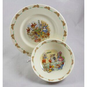 Royal Doulton Bunnykins Bone China 6" Cereal Bowl & 8" Salad Plate EUC